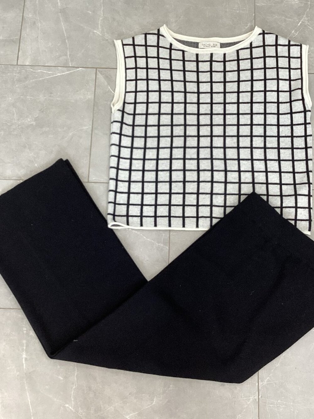 Rachel Zoe Set - Black/White Checked Sleeveless Sweater With Black Pants - Small